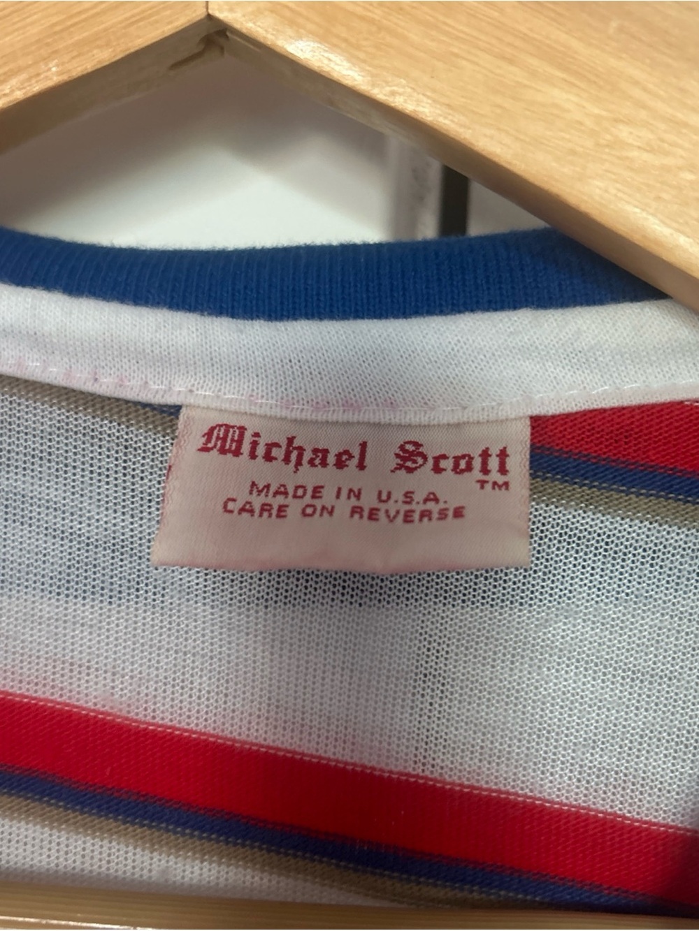 Vtg Michael Scott Polo Shirt M Red Blue Striped Slim Retro 80s Patriotic USA - Picture 5 of 8